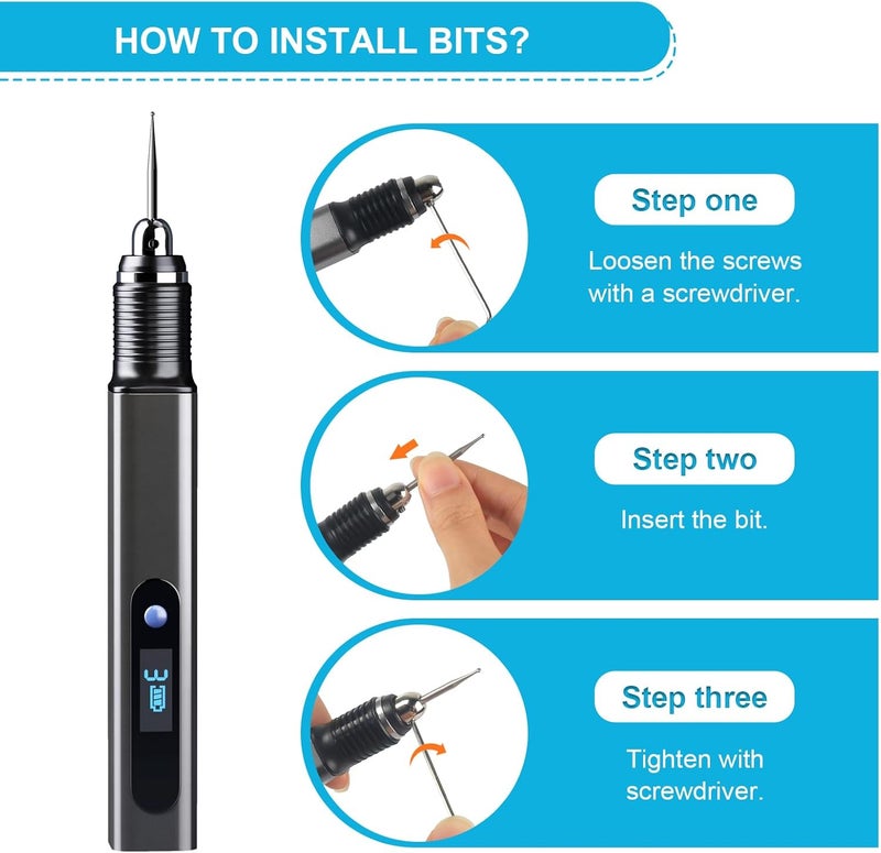 Cykelith Electric Engraving Pen with 30 Bits, USB Rechargeable Cordless Etching Pen, Professional Mini Carving Machines Portable DIY Rotary Tool Engraver for Jewelry Stone Wood Glass Metal Plastic Resin Model - Image 4